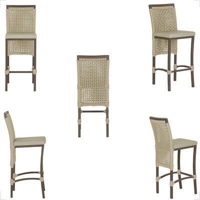 Mesa Bistrô E 4 Banquetas Roma Marrom Corda Estofado 7 Trama Rami