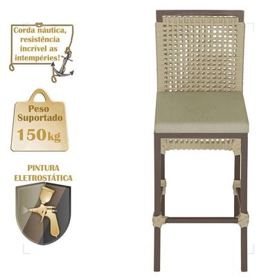 Mesa Bistrô E 4 Banquetas Roma Marrom Corda Estofado 7 Trama Rami