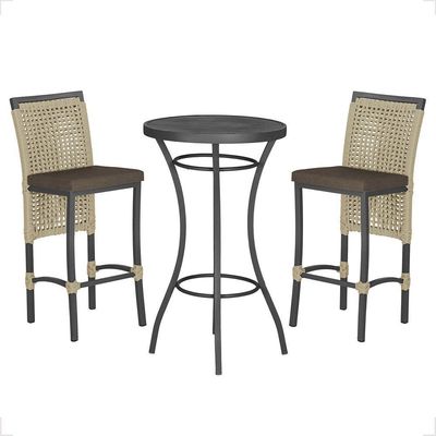 Mesa Bistrô E 2 Banquetas Roma Preta Corda Estofado 9 Trama Rami