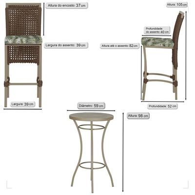 Mesa Bistrô E 4 Banquetas Roma Fendi Corda Estofado 5 Trama Marrom