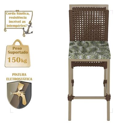 Mesa Bistrô E 4 Banquetas Roma Fendi Corda Estofado 5 Trama Marrom