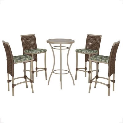 Mesa Bistrô E 4 Banquetas Roma Fendi Corda Estofado 5 Trama Marrom