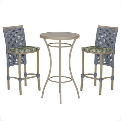 Mesa Bistrô 2 Banquetas Roma Corda Náutica Estofado 5 Trama Prata