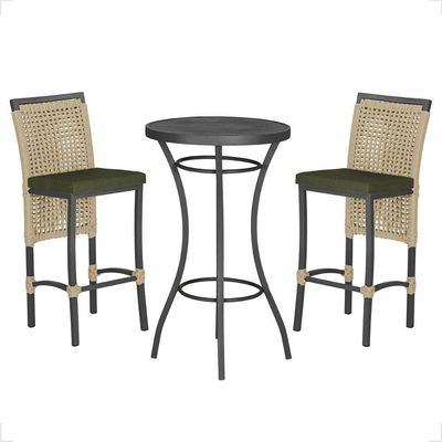 Mesa Bistro E 2 Banquetas Roma Preta Corda Náutica 13 Trama Rami