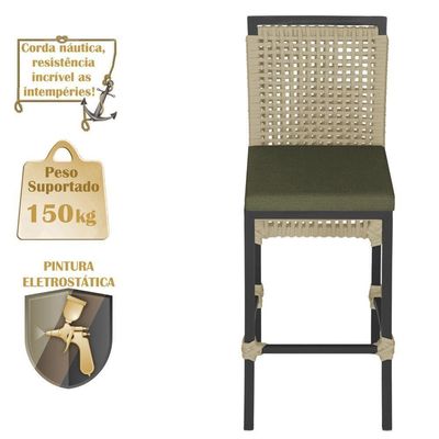 Mesa Bistro E 2 Banquetas Roma Preta Corda Náutica 13 Trama Rami
