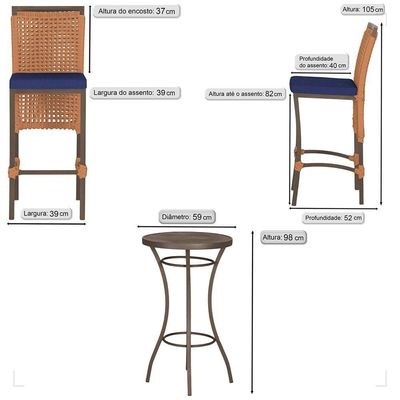 Mesa Bistrô 2 Banquetas Roma Marrom Corda Estofado 10 Trama Terra Cota