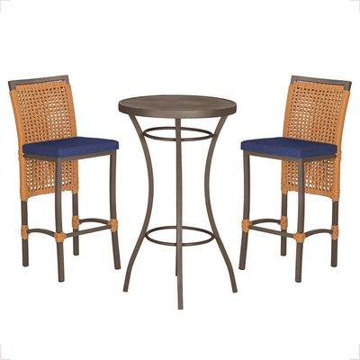 Mesa Bistrô 2 Banquetas Roma Marrom Corda Estofado 10 Trama Terra Cota