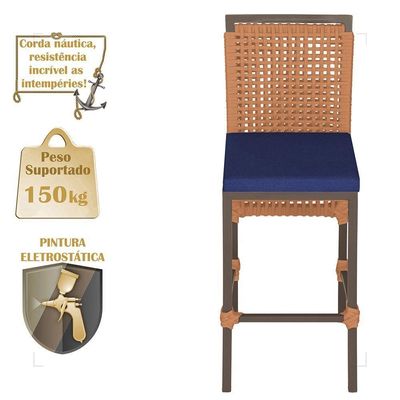 Mesa Bistrô 2 Banquetas Roma Marrom Corda Estofado 10 Trama Terra Cota