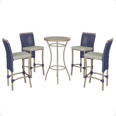 Mesa Bistrô Com 4 Banquetas Roma Fendi Corda Náutica 3 Trama Azul