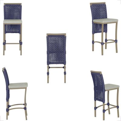Mesa Bistrô Com 4 Banquetas Roma Fendi Corda Náutica 3 Trama Azul