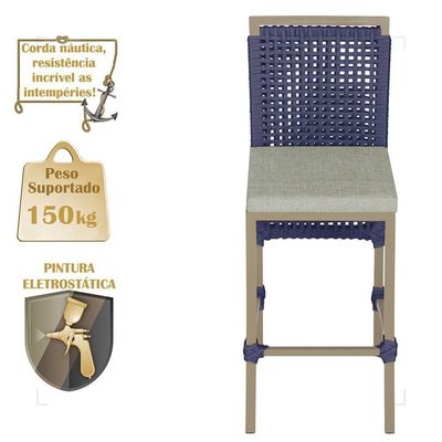 Mesa Bistrô Com 4 Banquetas Roma Fendi Corda Náutica 3 Trama Azul