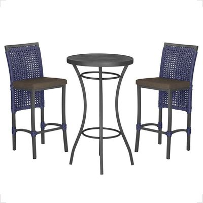 Mesa Bistrô E 2 Banquetas Roma Preta Corda Estofado 9 Trama Azul