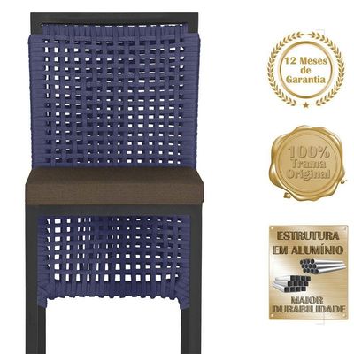Mesa Bistrô E 2 Banquetas Roma Preta Corda Estofado 9 Trama Azul