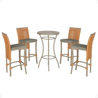 Mesa Bistrô E 4 Banquetas Roma Fendi Corda Estofado 8 Trama Terra Cota