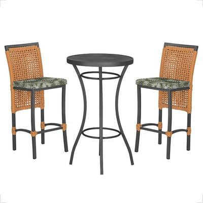 Mesa Bistrô 2 Banquetas Roma Preta Náutica Estofado 5 Trama Terra Cota