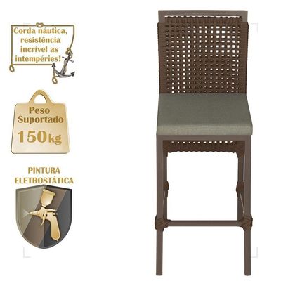 Mesa Bistrô E 2 Banquetas Roma Marrom Corda Estofado 7 Trama Marrom
