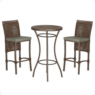 Mesa Bistrô E 2 Banquetas Roma Marrom Corda Estofado 7 Trama Marrom