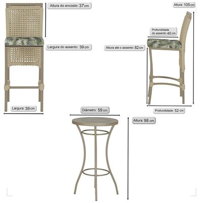 Mesa Bistrô 2 Banquetas Roma Corda Náutica Estofado 5 Trama Rami