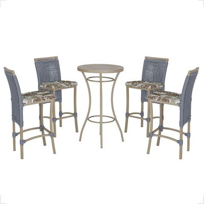 Mesa Bistrô E 4 Banquetas Roma Fendi Corda Estofado 6 Trama Prata