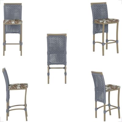 Mesa Bistrô E 4 Banquetas Roma Fendi Corda Estofado 6 Trama Prata