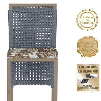 Mesa Bistrô E 4 Banquetas Roma Fendi Corda Estofado 6 Trama Prata