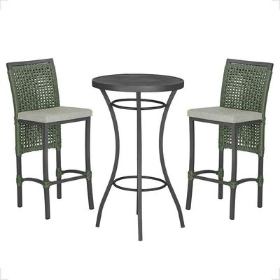 Mesa Bistrô Com 2 Banquetas Roma Preta Corda Náutica 3 Trama Verde