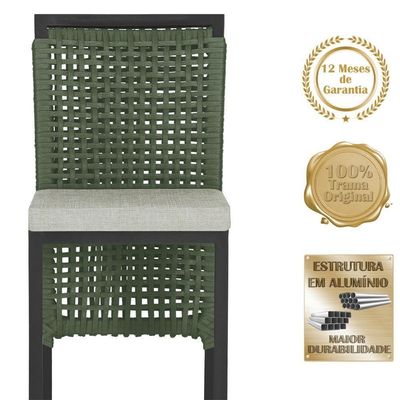 Mesa Bistrô Com 2 Banquetas Roma Preta Corda Náutica 3 Trama Verde