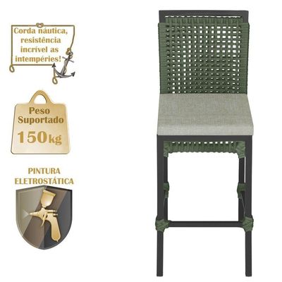 Mesa Bistrô Com 2 Banquetas Roma Preta Corda Náutica 3 Trama Verde