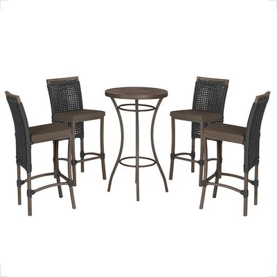 Mesa Bistrô E 4 Banquetas Roma Marrom Corda Estofado 9 Trama Preto