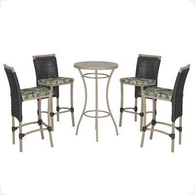 Mesa Bistrô E 4 Banquetas Roma Fendi Corda Estofado 5 Trama Preto