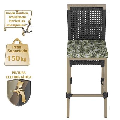 Mesa Bistrô E 4 Banquetas Roma Fendi Corda Estofado 5 Trama Preto