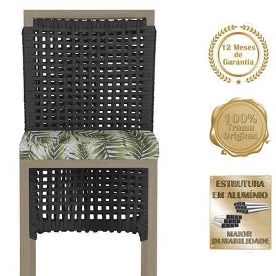 Mesa Bistrô E 4 Banquetas Roma Fendi Corda Estofado 5 Trama Preto