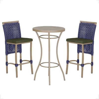 Mesa Bistro E 2 Banquetas Roma Fendi Corda Náutica 13 Azul