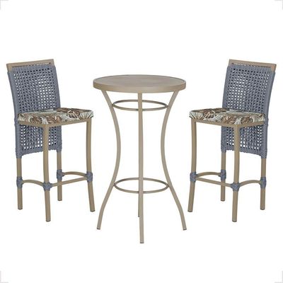 Mesa Bistrô E 2 Banquetas Roma Fendi Corda Estofado 5 Trama Prata