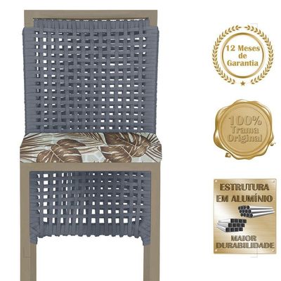 Mesa Bistrô E 2 Banquetas Roma Fendi Corda Estofado 5 Trama Prata
