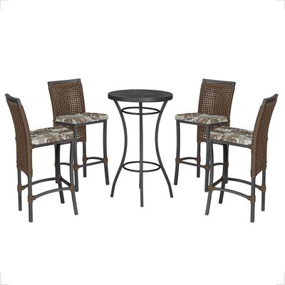 Mesa Bistrô E 4 Banquetas Roma Preta Corda Estofado 6 Trama Marrom