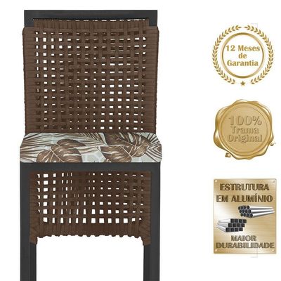 Mesa Bistrô E 4 Banquetas Roma Preta Corda Estofado 6 Trama Marrom