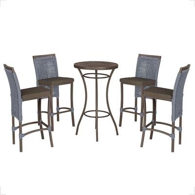 Mesa Bistrô E 4 Banquetas Roma Marrom Corda Estofado 9 Trama Prata