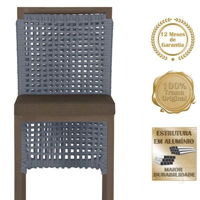 Mesa Bistrô E 4 Banquetas Roma Marrom Corda Estofado 9 Trama Prata