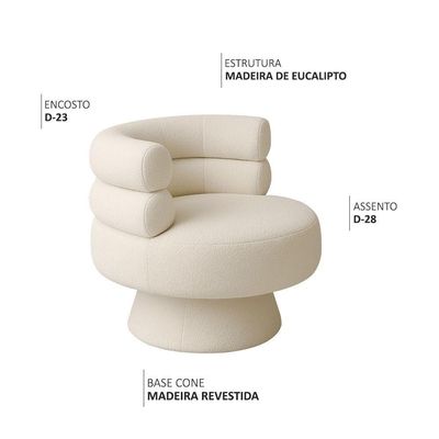 Poltrona Orgânica Mabel Base Giratória Bouclé Off White - Nexta Casa