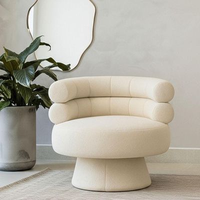 Poltrona Orgânica Mabel Base Giratória Bouclé Off White - Nexta Casa