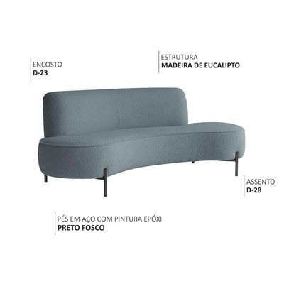 Sofá Orgânico 2 Lugares 150cm Argos Pés Preto Bouclé Azul Claro - Nexta Casa