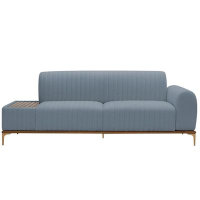 Sofá Molino 3 Lugares 180cm C/mesa Auxiliar Direito Pés Ouro.f Bouclé Azul Claro - Nexta Casa