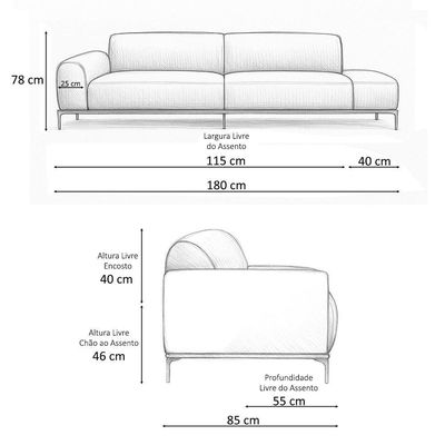 Sofá Living Unne 3 Lugares 180cm Terminal Esq. Corano Caramelo - Nexta Casa
