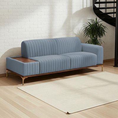 Sofá Molino 3 Lugares 180cm C/mesa Auxiliar Direito Pés Ouro.f Bouclé Azul Claro - Nexta Casa