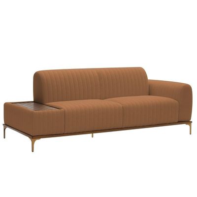 Sofá Molino 3 Lugares 210cm C/mesa Auxiliar Direito Pés Ouro.f Bouclé Terracota - Nexta Casa