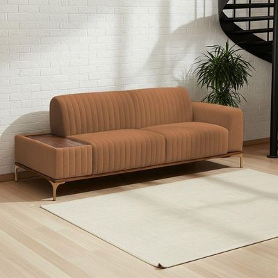 Sofá Molino 3 Lugares 210cm C/mesa Auxiliar Direito Pés Ouro.f Bouclé Terracota - Nexta Casa