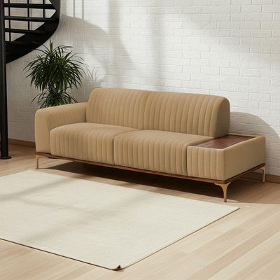 Sofá Molino 3 Lugares 210cm C/mesa Auxiliar Esquerdo Pés Ouro.f Bouclé Camel - Nexta Casa