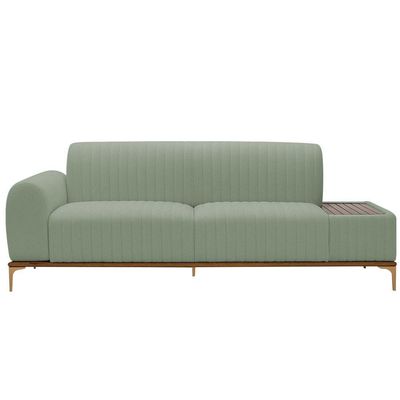 Sofá Molino 3 Lugares 210cm C/mesa Auxiliar Esquerdo Pés Ouro.f Bouclé Verde Claro - Nexta Casa
