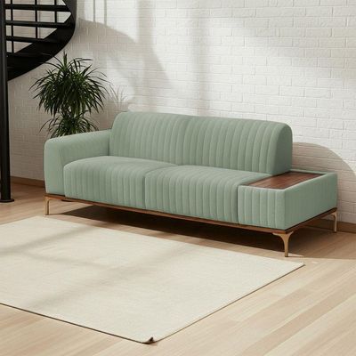Sofá Molino 3 Lugares 210cm C/mesa Auxiliar Esquerdo Pés Ouro.f Bouclé Verde Claro - Nexta Casa